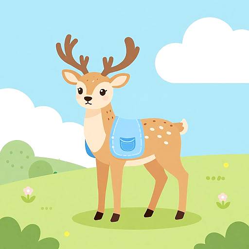 Cheerful Deer in Denim Outfit