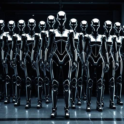 Row of Futuristic Black Humanoid Androids