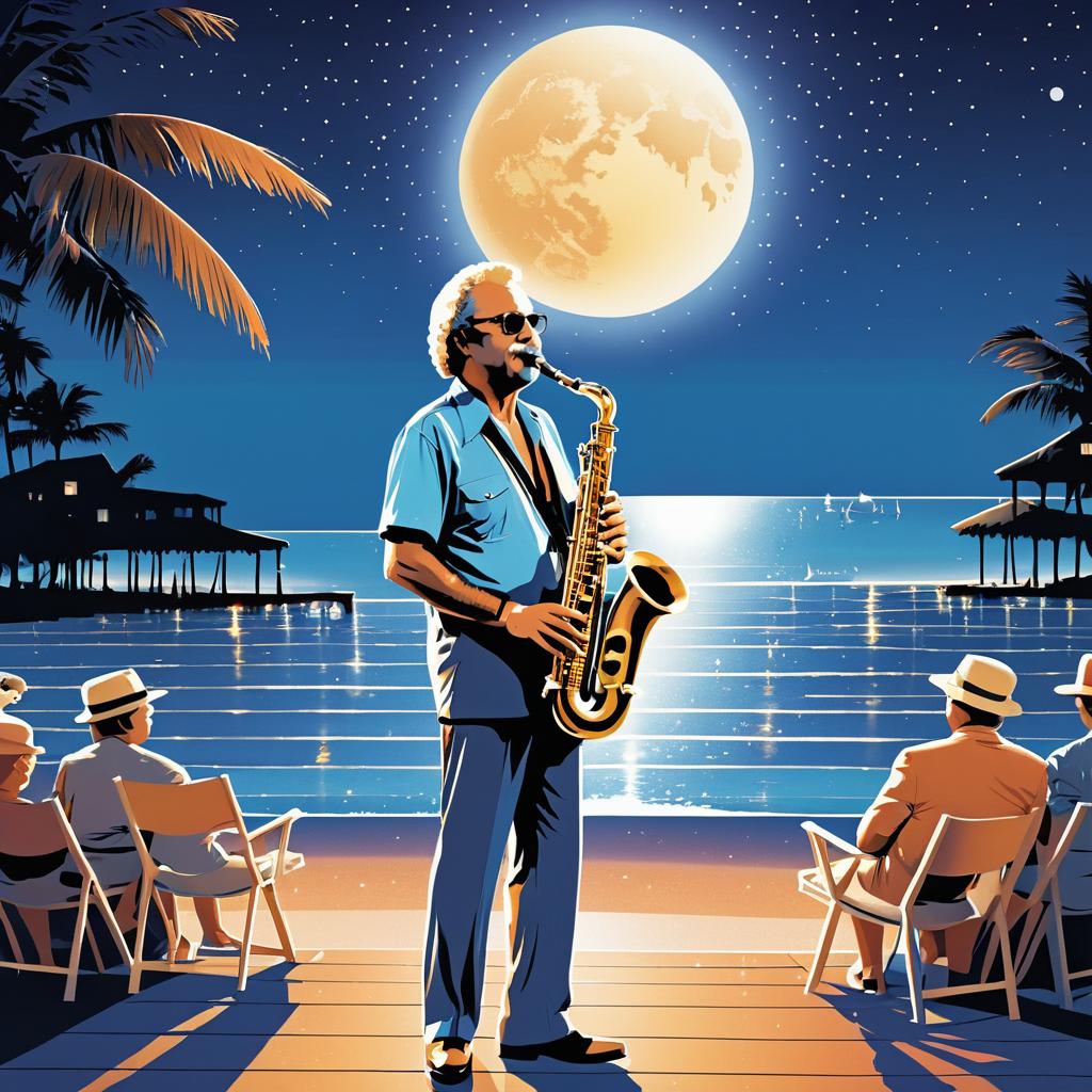 Nostalgic Beach Concert Saxophonist Illustration