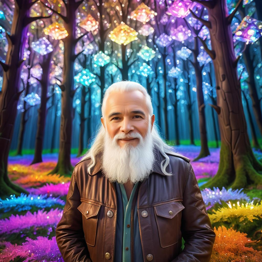 Elderly Man in a Colorful Fantasy Forest