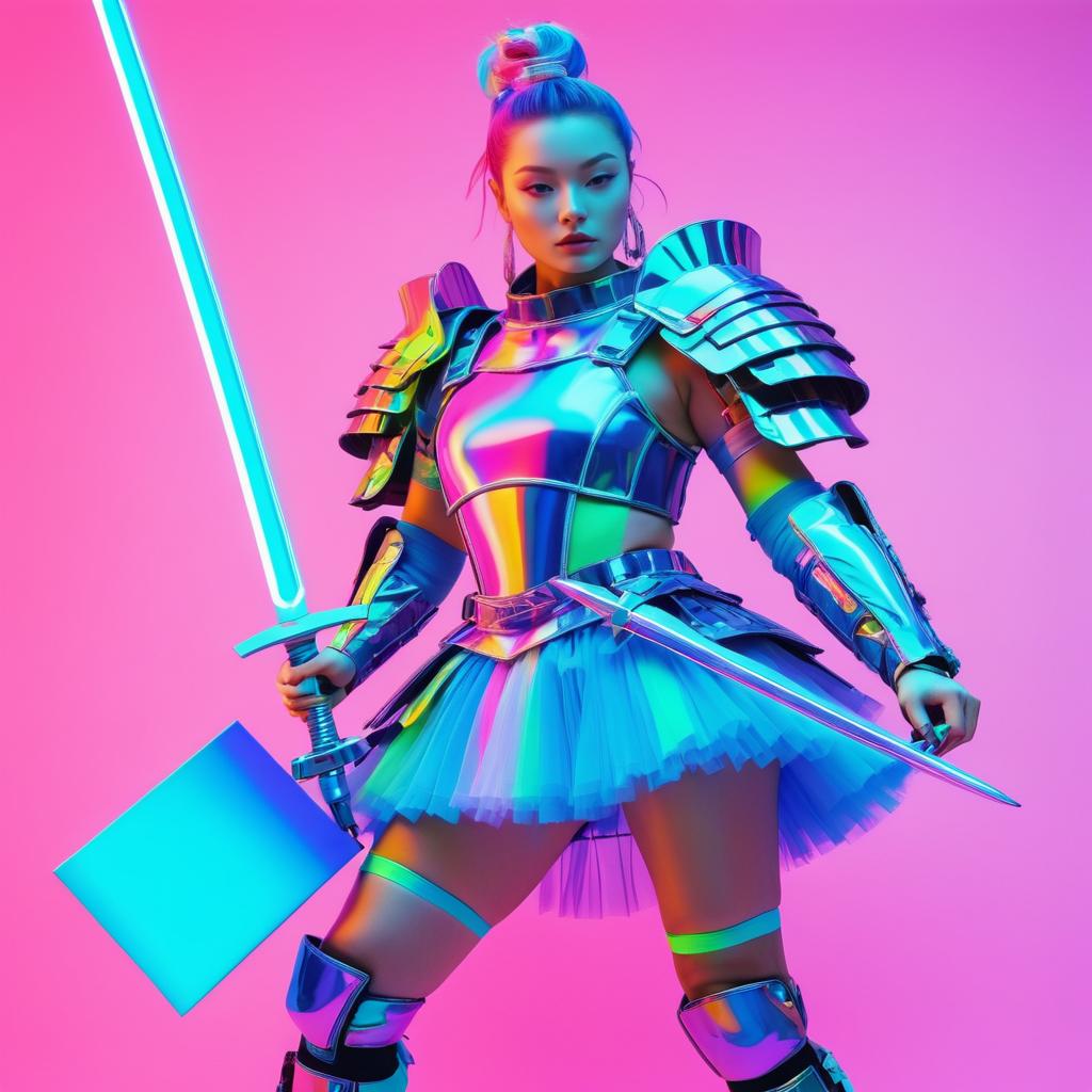 Neon Cyborg Art: Pastel Samurai Fusion