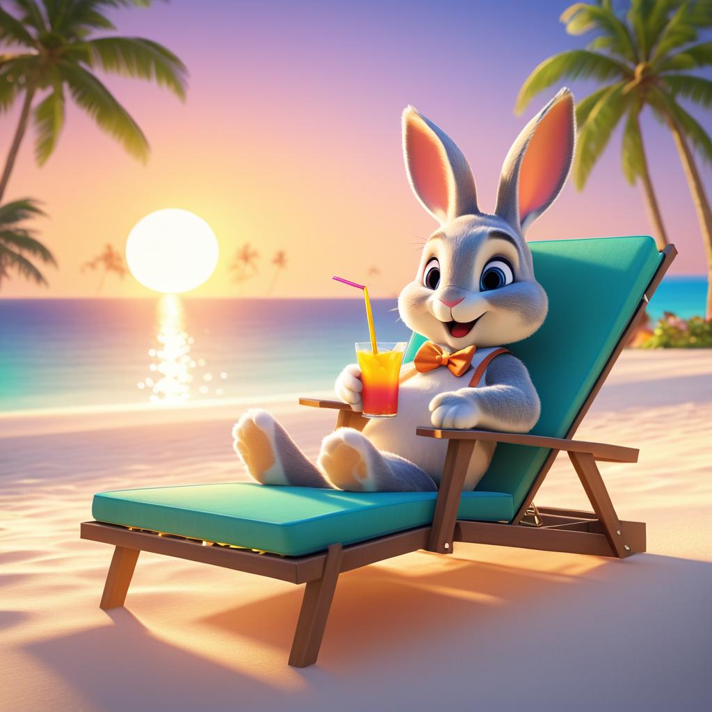 Joyful Rabbit Relaxing on Beach