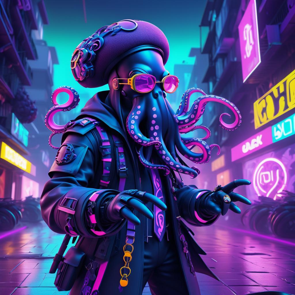 Neon Octopus Combat Strategist Art