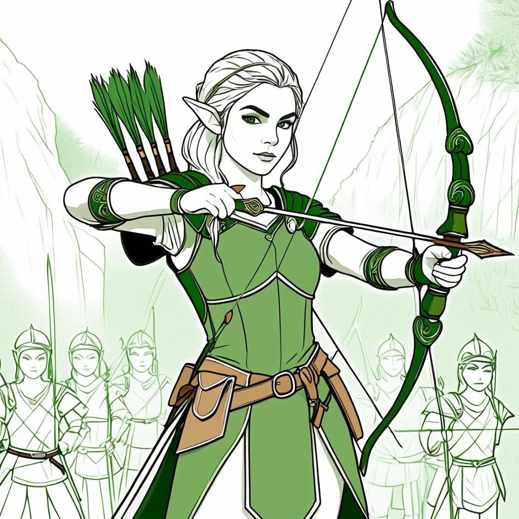 Fantasy Elf Teaching Archery Class Coloring Page