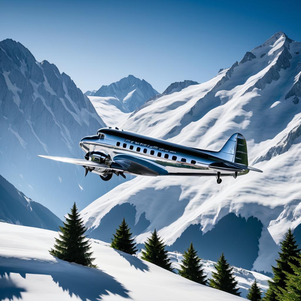 Vintage DC-3 Over Majestic Alpine Peaks