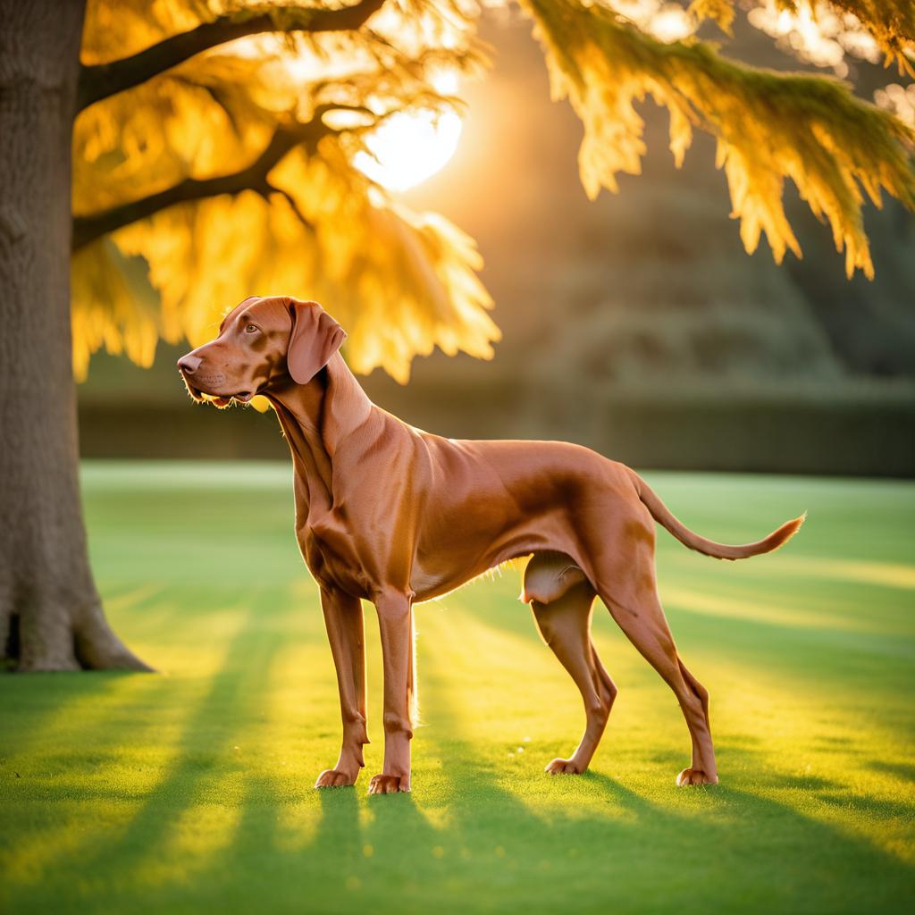 Vizsla at Sunset in Majestic Castle Grounds