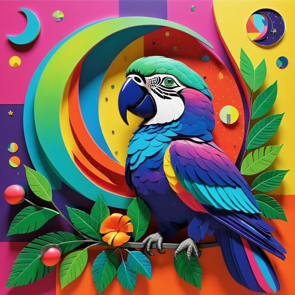 Vibrant Parrot and Crescent Moon Art