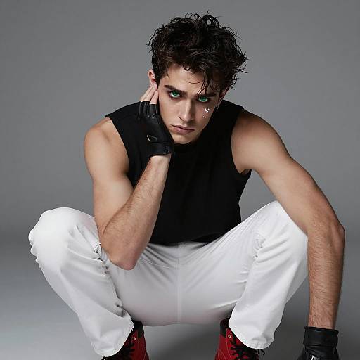 Young man with intense green eyes and edgy style