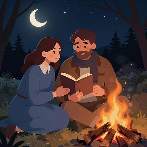 Cozy Campfire Reading Under Stars