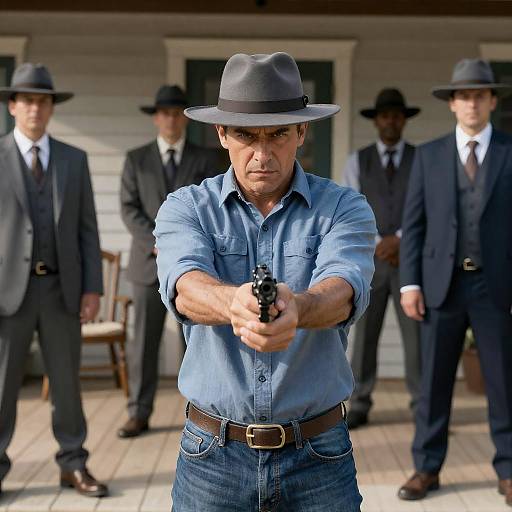 Western Shootout on a Wooden Porch