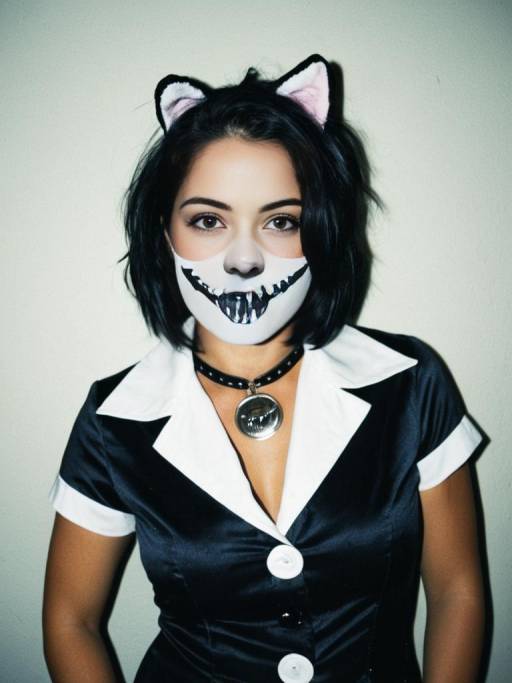 Woman in Cat Halloween Costume with Face Paint
