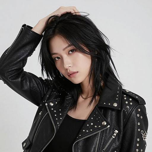 Edgy Punk Woman in Leather Jacket