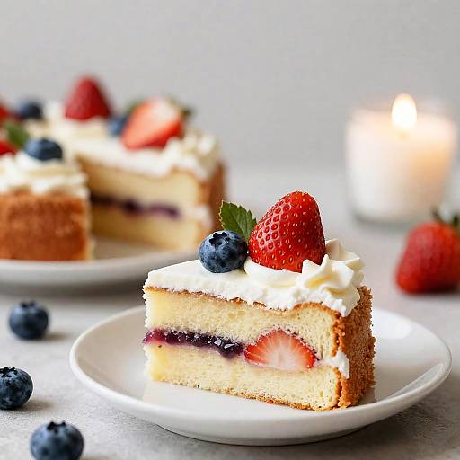 Strawberry Cake Still Life with Blueberries