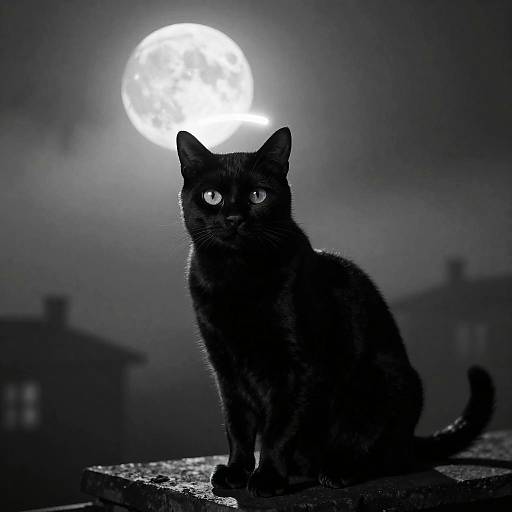 Noir Moonlit Cat on Foggy Rooftops