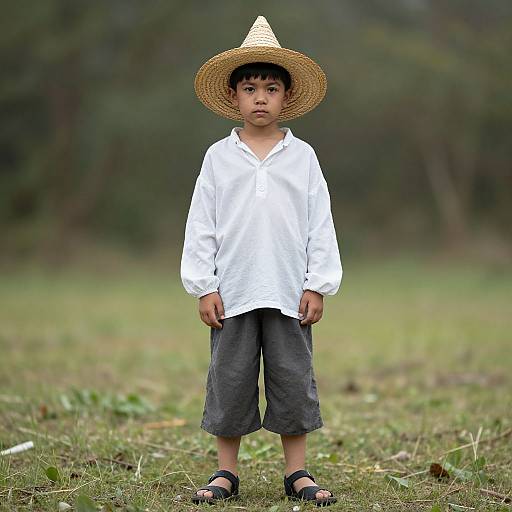 Young Peasant Boy in Straw Hat