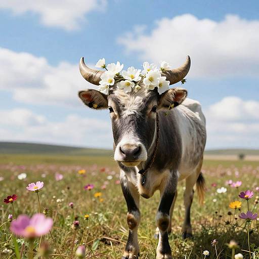 Realistic Animal with Floral Head Wreath