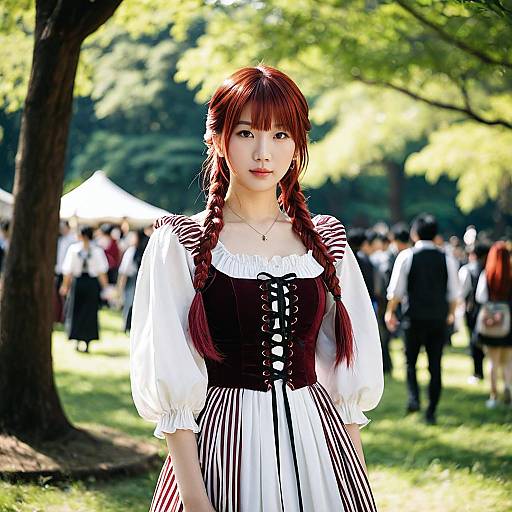 Red-Haired Woman in Traditional Dress Outdoors