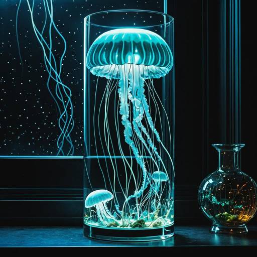 Glass Vase with Glowing Jellyfish