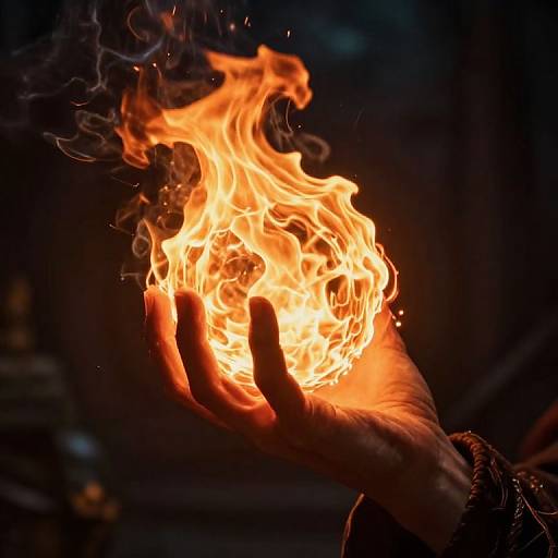 Flaming Hand Grasping Glowing Orb