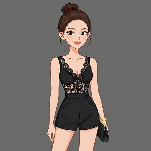 Elegant Smiling Woman in Black Romper