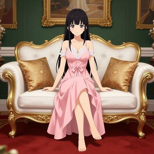 Anime Woman on Ornate Elegant Couch