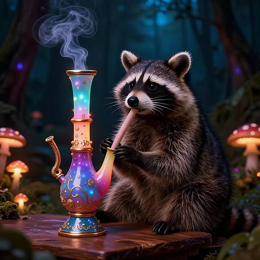 Surreal Raccoon with Neon Bong
