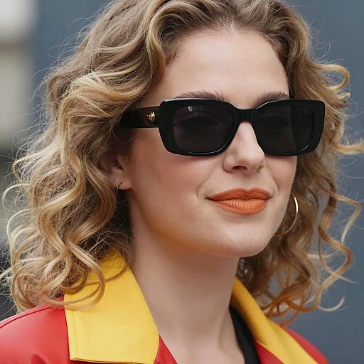 Charming Woman in Sunglasses and Red Jacket