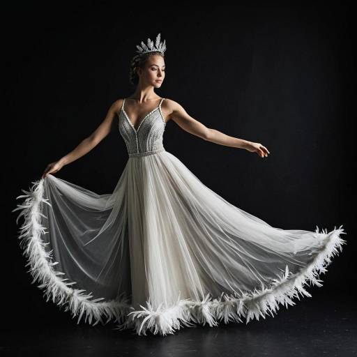 Elegant Dancer in Sheer Feather Gown