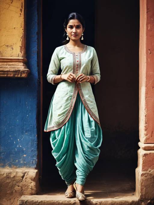 Woman Wearing Traditional Dhoti Salwar Suit