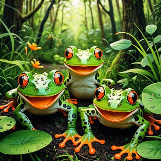Cartoon Frogs in Vibrant Woodland