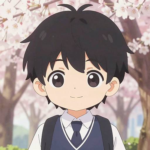 Cute Anime Boy in Cherry Blossoms