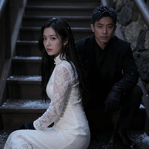 Intense Couple Portrait in Snowy Setting