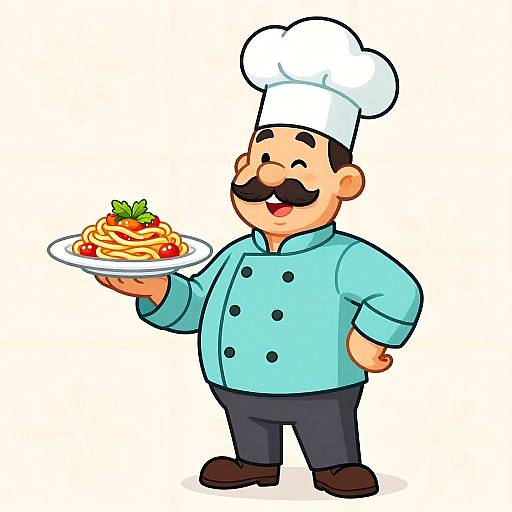 Cheerful Cartoon Chef with Pasta Dish