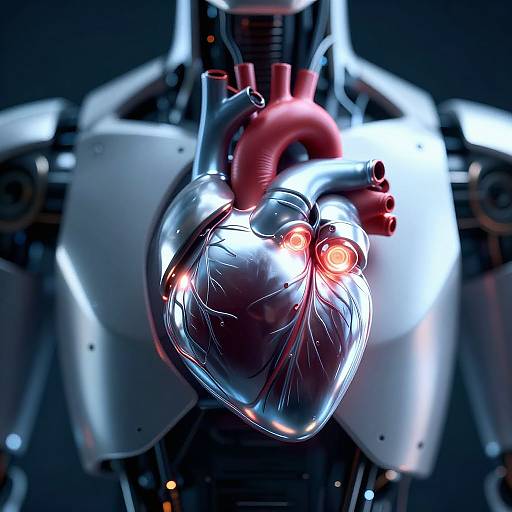 Cybernetic Heart Embedded in Robotic Chest