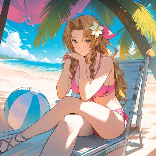 A Vibrant Beach Scene with Aerith