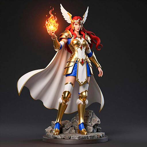 Realistic Female Warrior Statue with Fireball