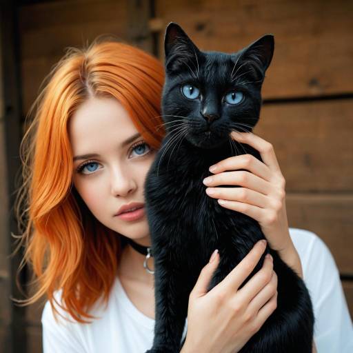 Enchanting Cat Girl Holding a Black Cat Enchanting Cat Girl Holding a Black Cat