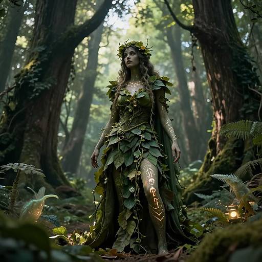 Mystical Forest Guardian in Leafy Robes