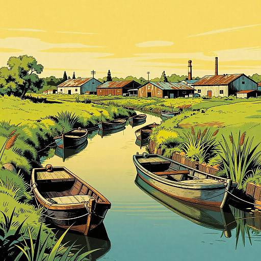Stylized Comic Rural Canal Scene