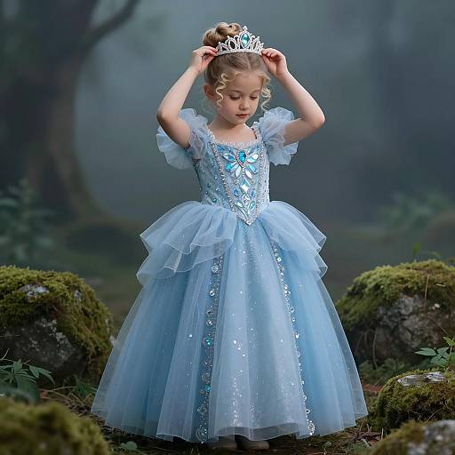 Little Girl in Blue Princess Dress with Tiara