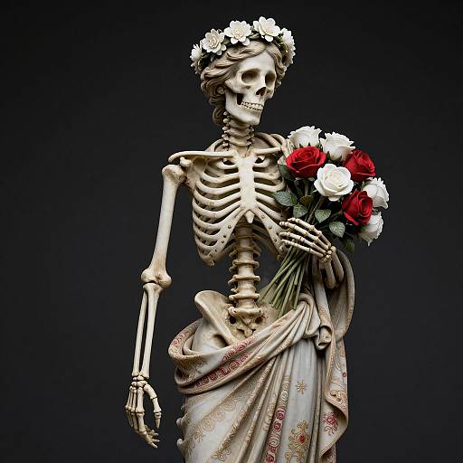 Classical Skeleton Statue with Flowers