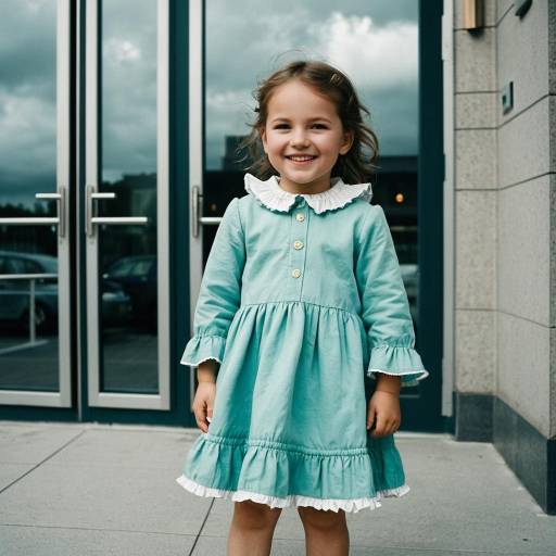 Smiling Toddler Girl in Aqua Dress Outdoors
