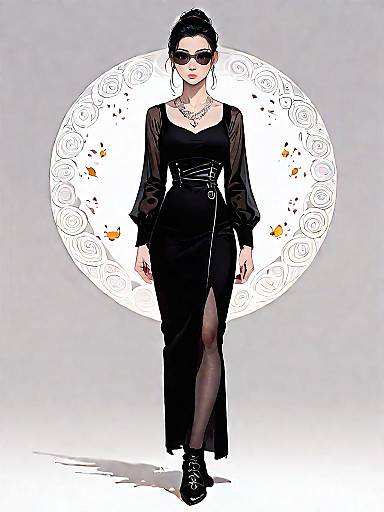 Chic Woman in Black Dress with Sunglasses