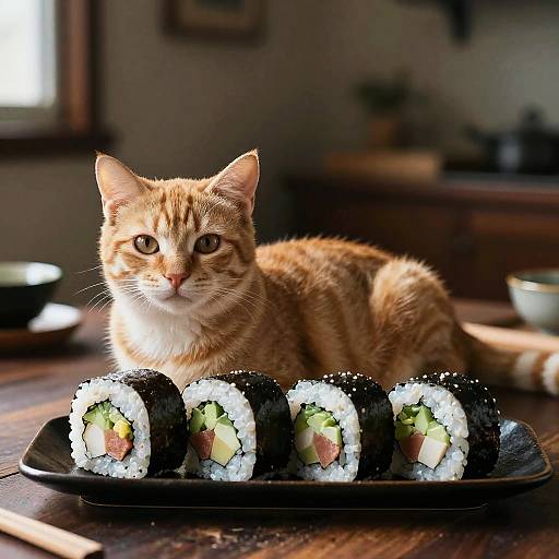 Cinematic Sushi Cat Photo Art