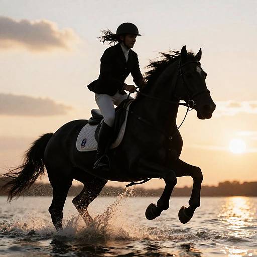 Dynamic Rider on Galloping Horse at Sunset