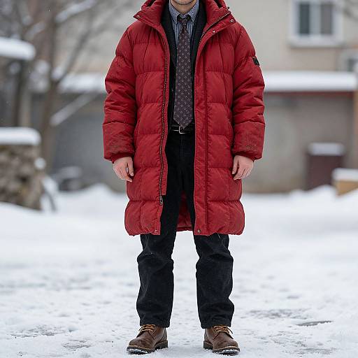 Stylish Man in Red Puffer Coat