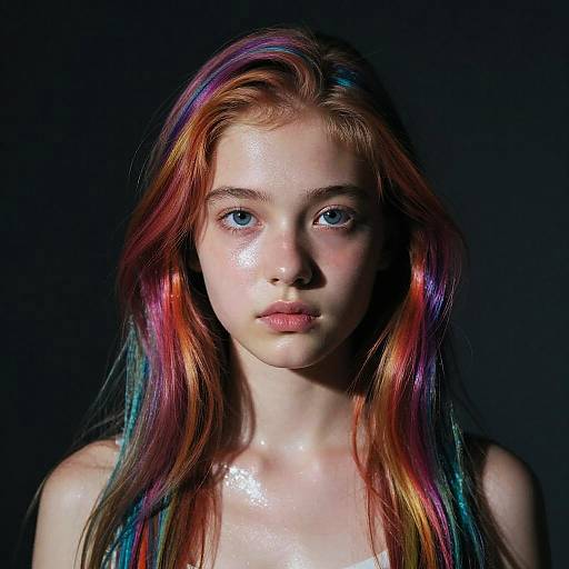 Hyperrealistic Portrait of Multicolored Hair Girl