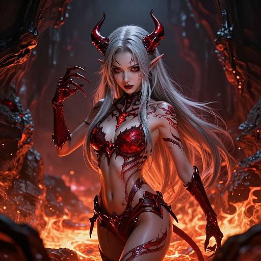 Demonic Anime Girl in Fiery Underworld