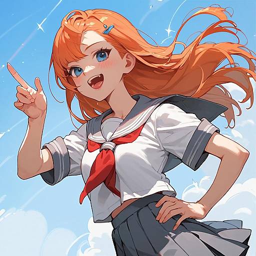 Cheerful Anime Girl in School Uniform