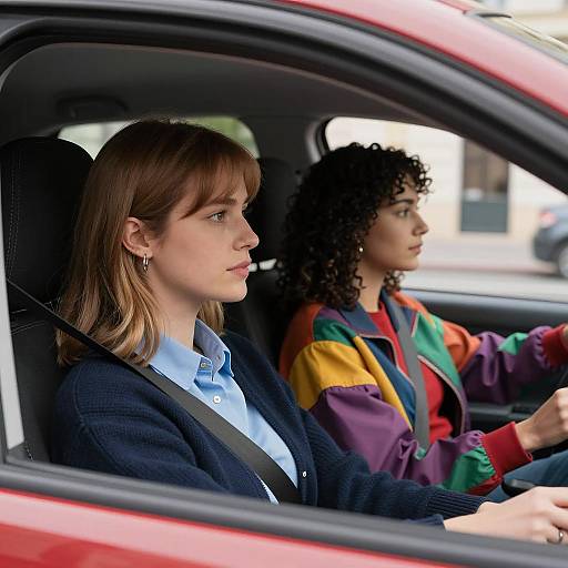 Women Driving in a Colorful Car